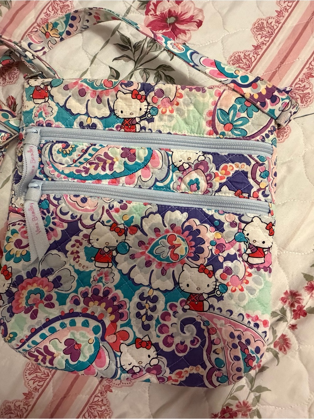 Vera Bradley Quilted Crossbody in Purple, Teal & Pink
